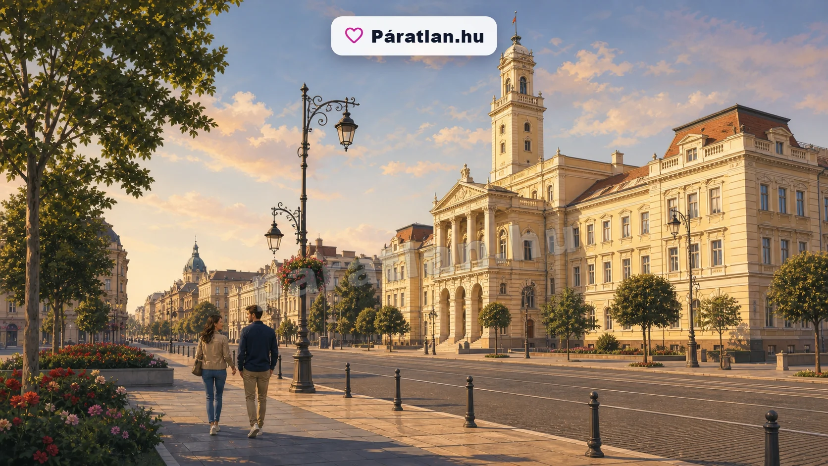 Arad városi hangulat egy sétáló párral