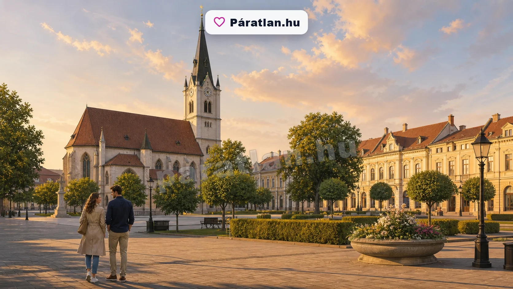 Beszterce városi hangulat egy sétáló párral