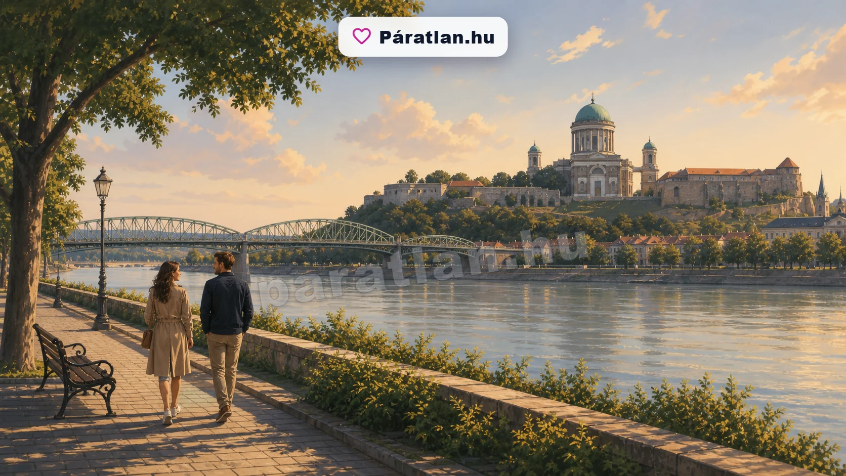 Esztergom városi hangulat egy sétáló párral