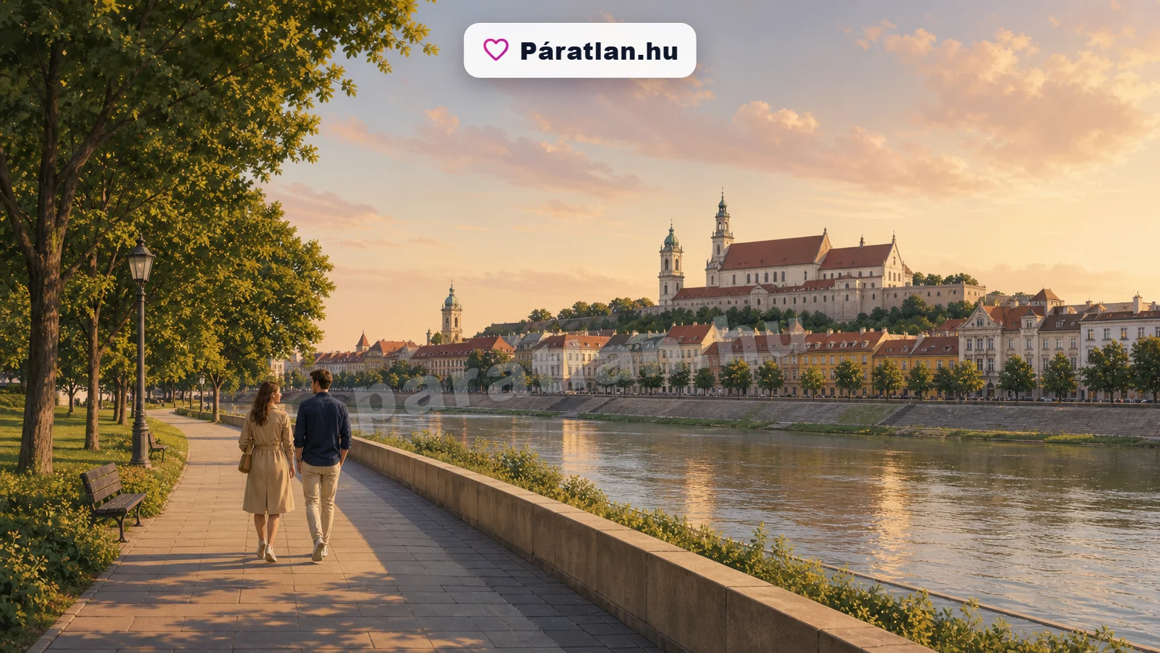 Győr városi hangulat egy sétáló párral