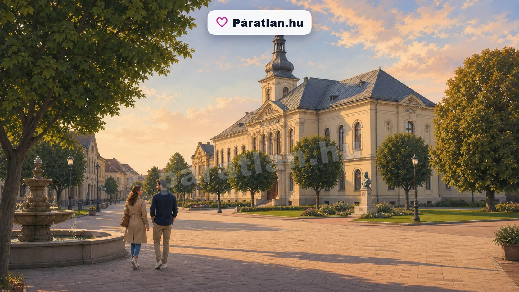 Jászberény városi hangulat egy sétáló párral