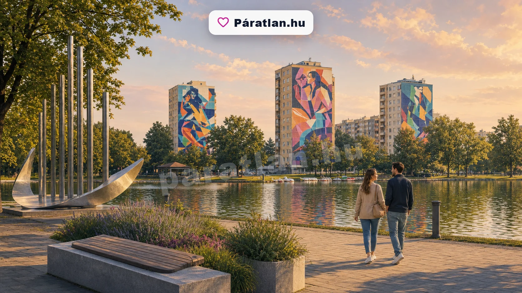 Kazincbarcika városi hangulat egy sétáló párral
