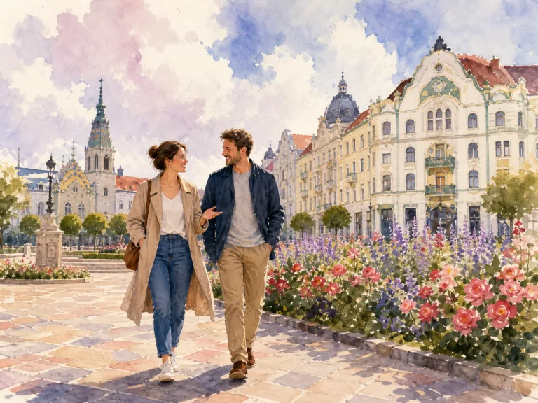 Pár sétál a marosvásárhelyi Rózsák terén