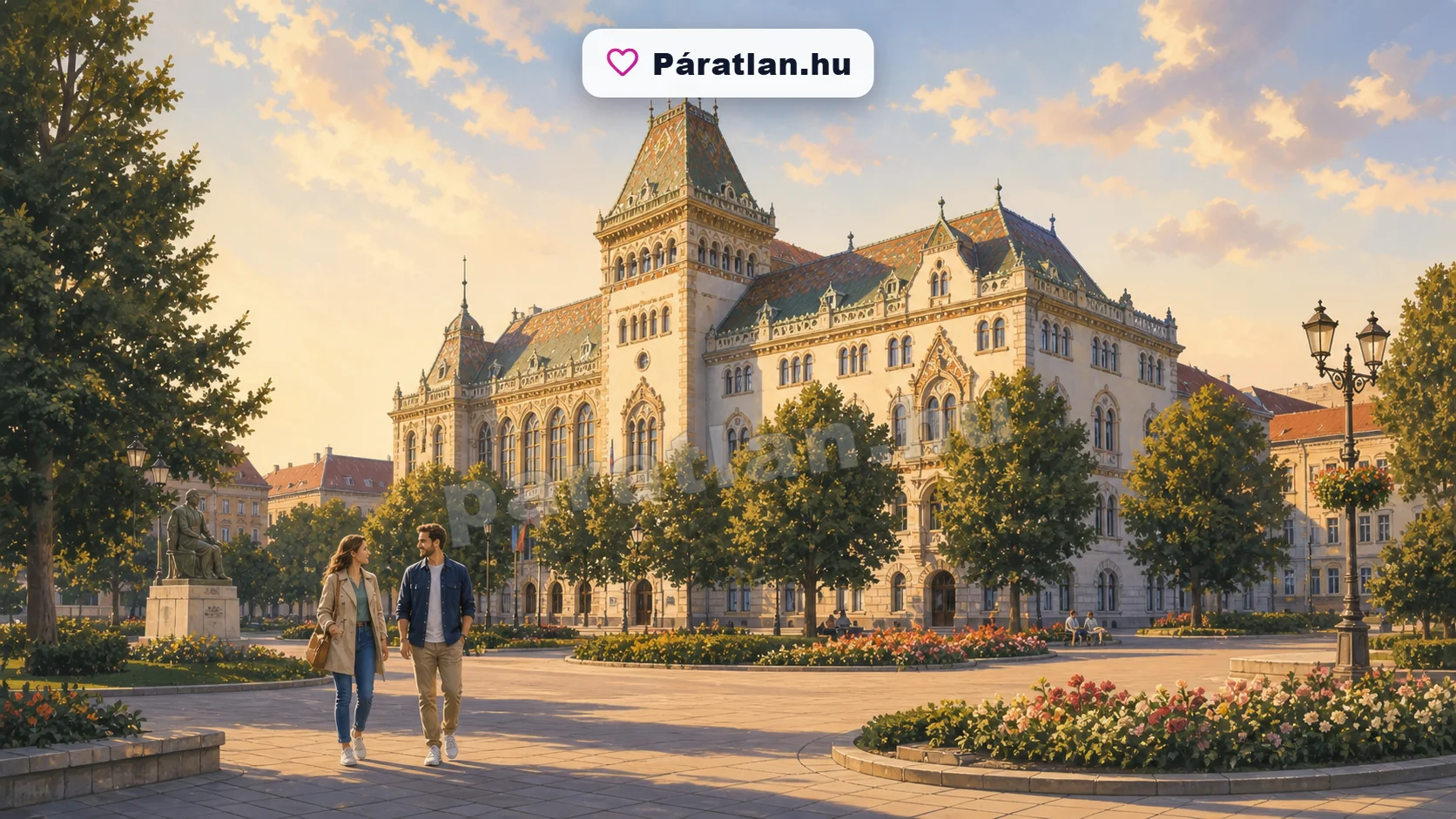 Marosvásárhely városi hangulat egy sétáló párral