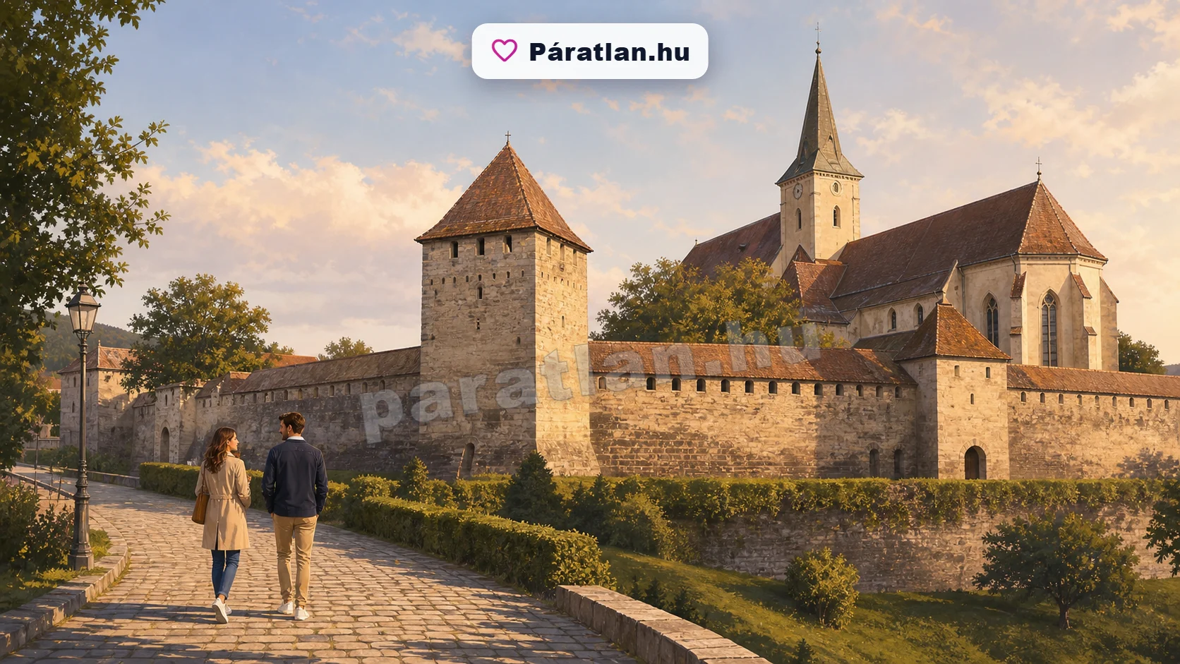 Nagyenyed városi hangulat egy sétáló párral