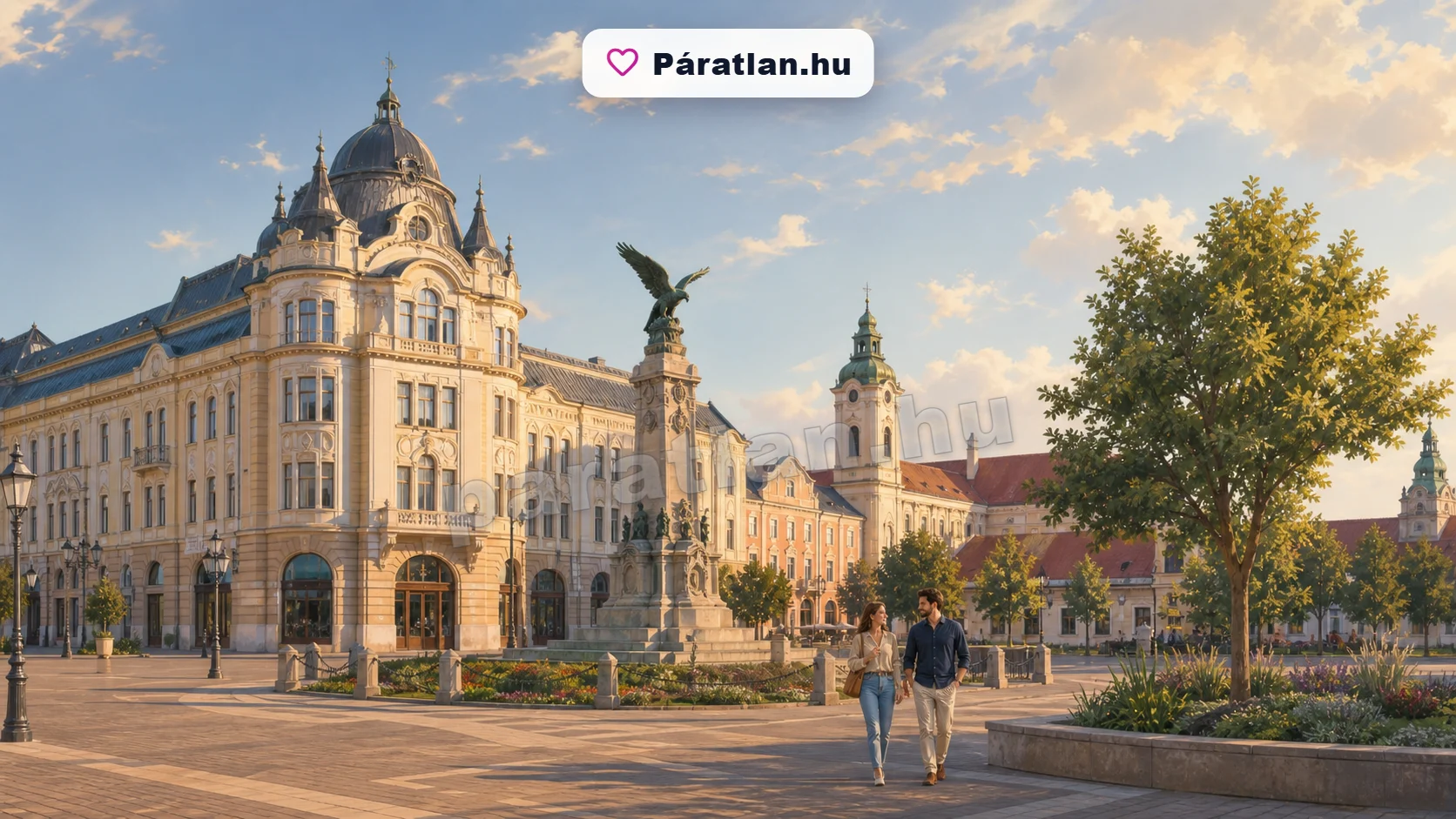 Nagyvárad városi hangulat egy sétáló párral