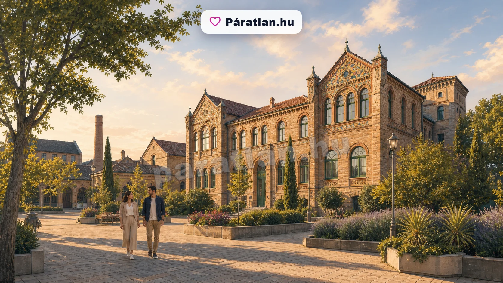 Pécs városi hangulat egy sétáló párral