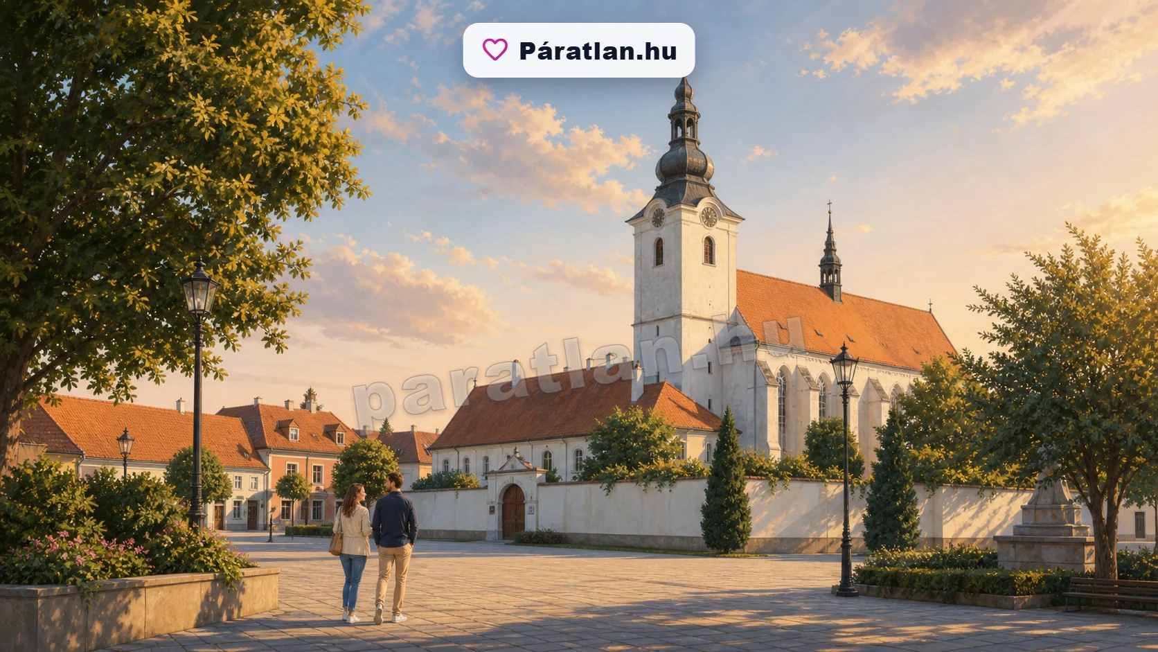 Somorja városi hangulat egy sétáló párral