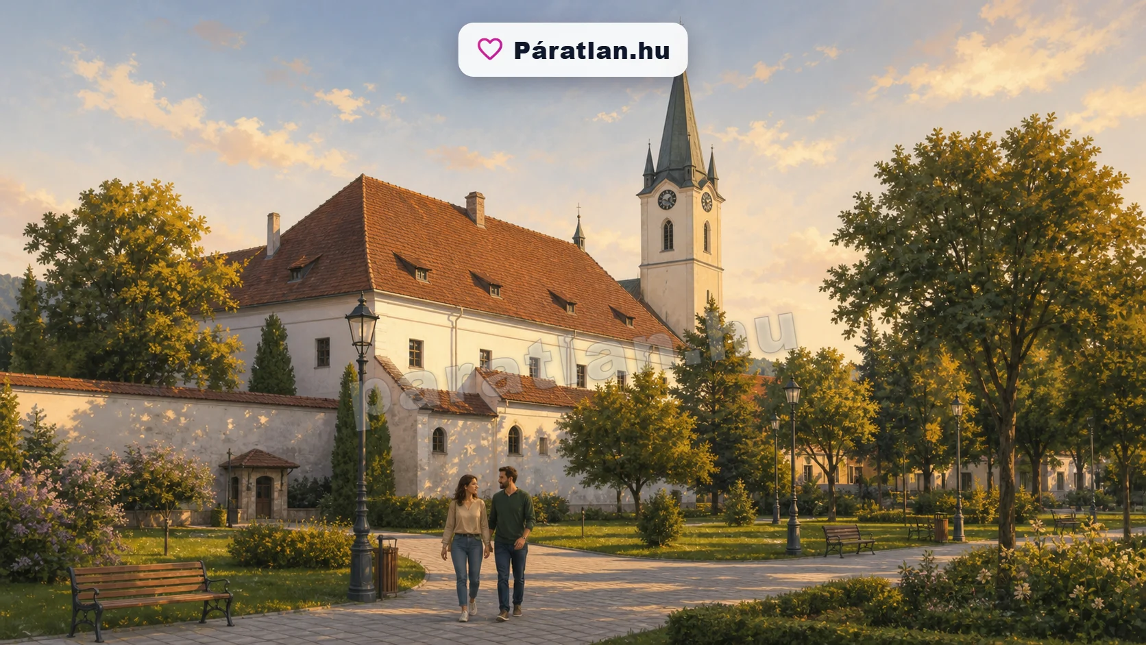 Szászrégen városi hangulat egy sétáló párral