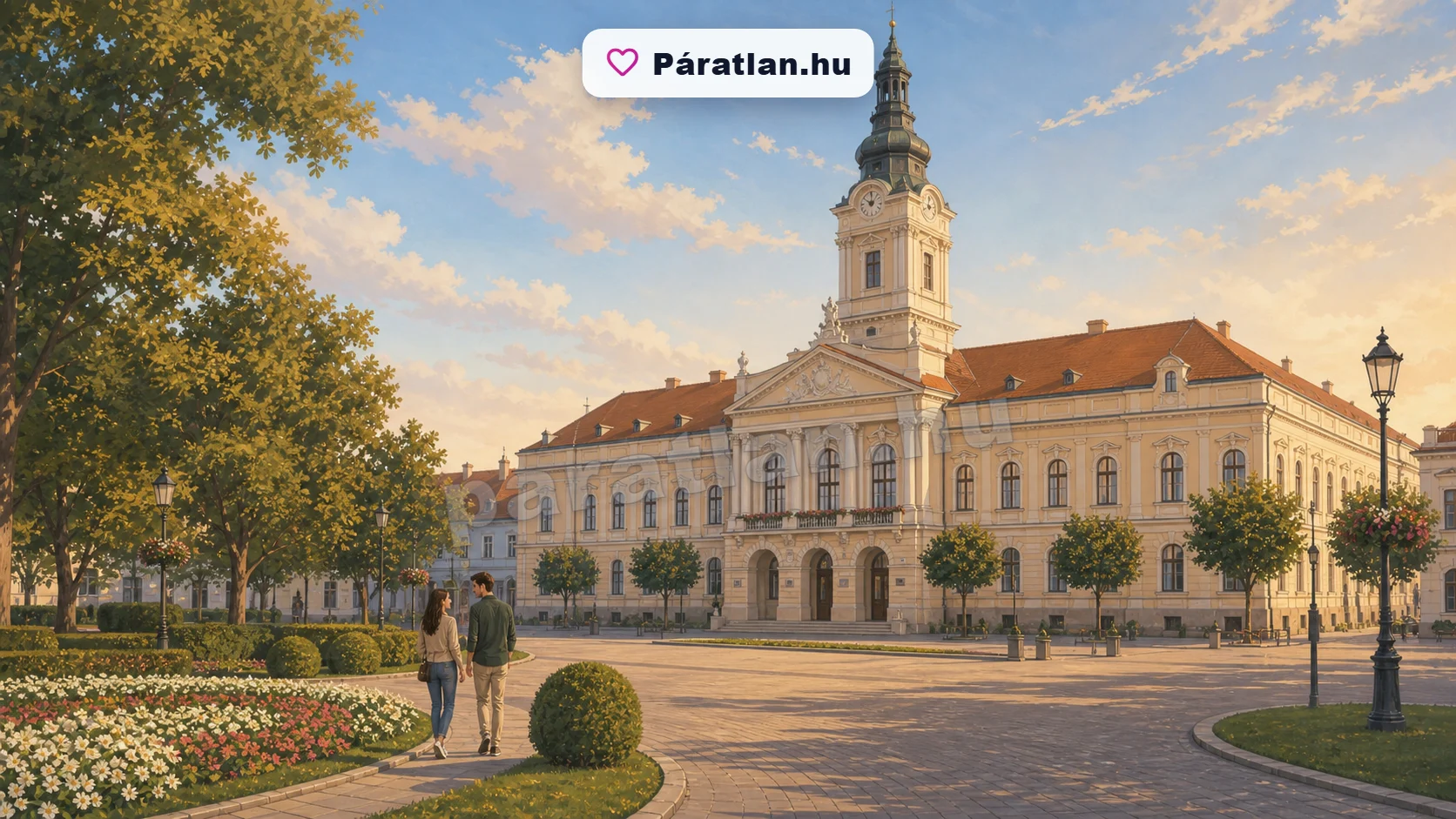Zenta városi hangulat egy sétáló párral